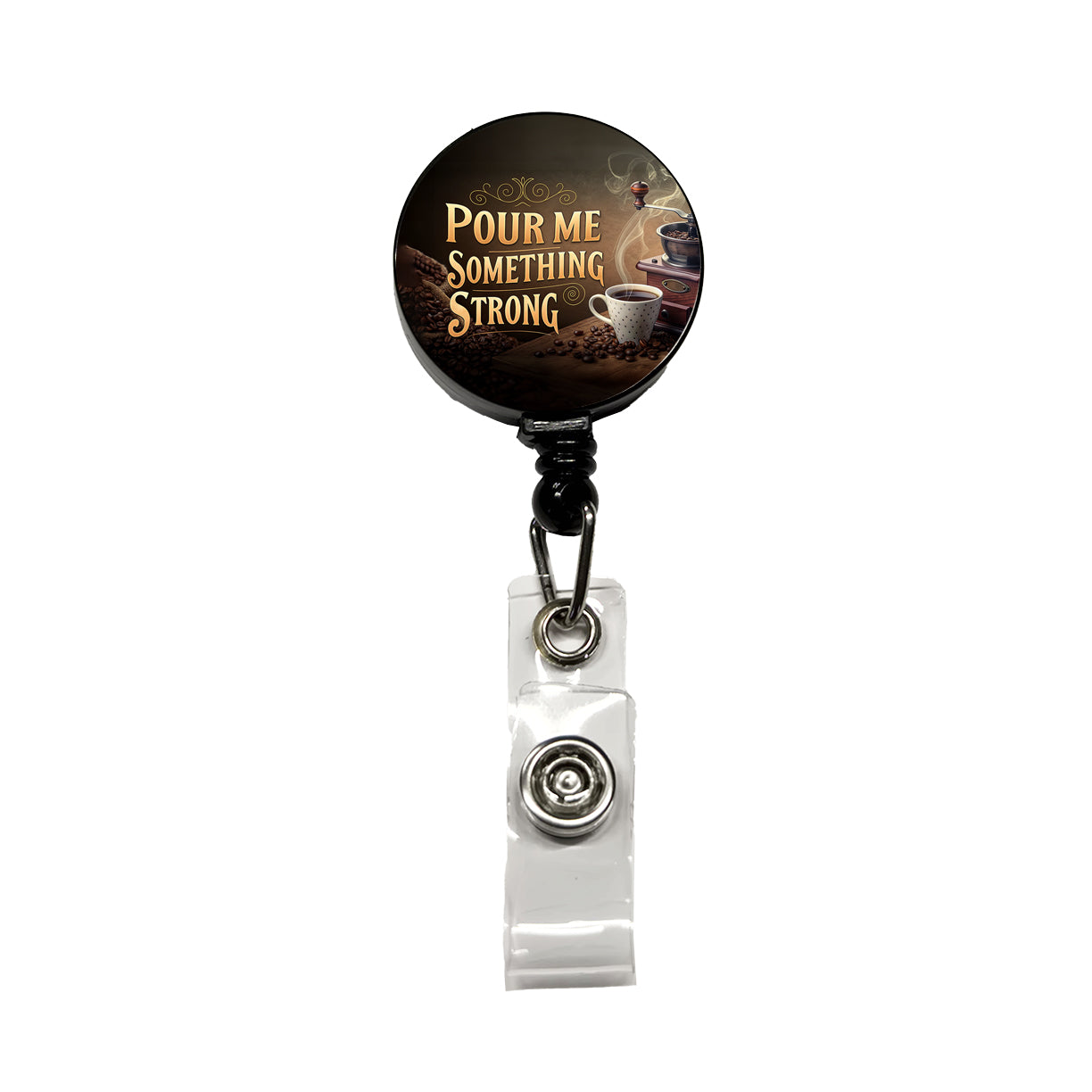 Pour Me Something Strong Coffee Funny Retractable ID Key Card Name Tag Badge Holder with Clip