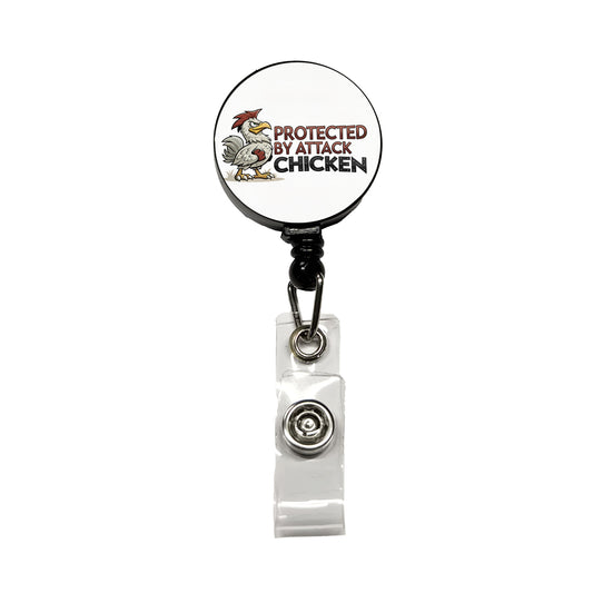 Protected By Attack Chicken Funny Retractable ID Key Card Name Tag Badge Holder with Clip