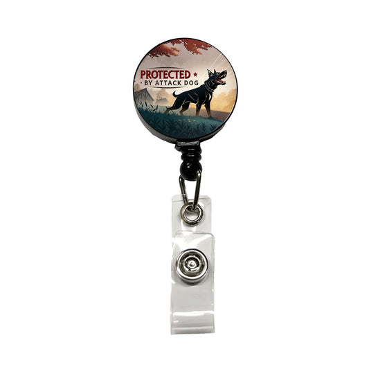 Protected By Attack Dog Retractable ID Key Card Name Tag Badge Holder with Clip