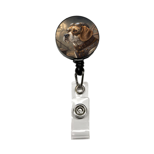 Puggle Dog Steampunk Retractable ID Key Card Name Tag Badge Holder with Clip