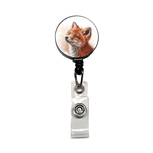 Red Fox Kit Illustration Retractable ID Key Card Name Tag Badge Holder with Clip