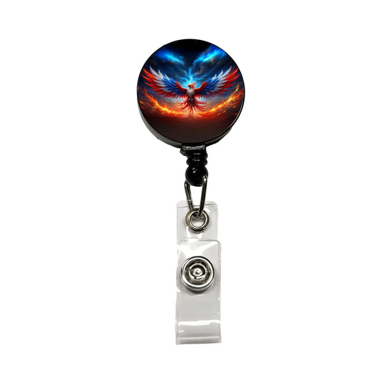 Red White And Blue Phoenix Rising Retractable ID Key Card Name Tag Badge Holder with Clip