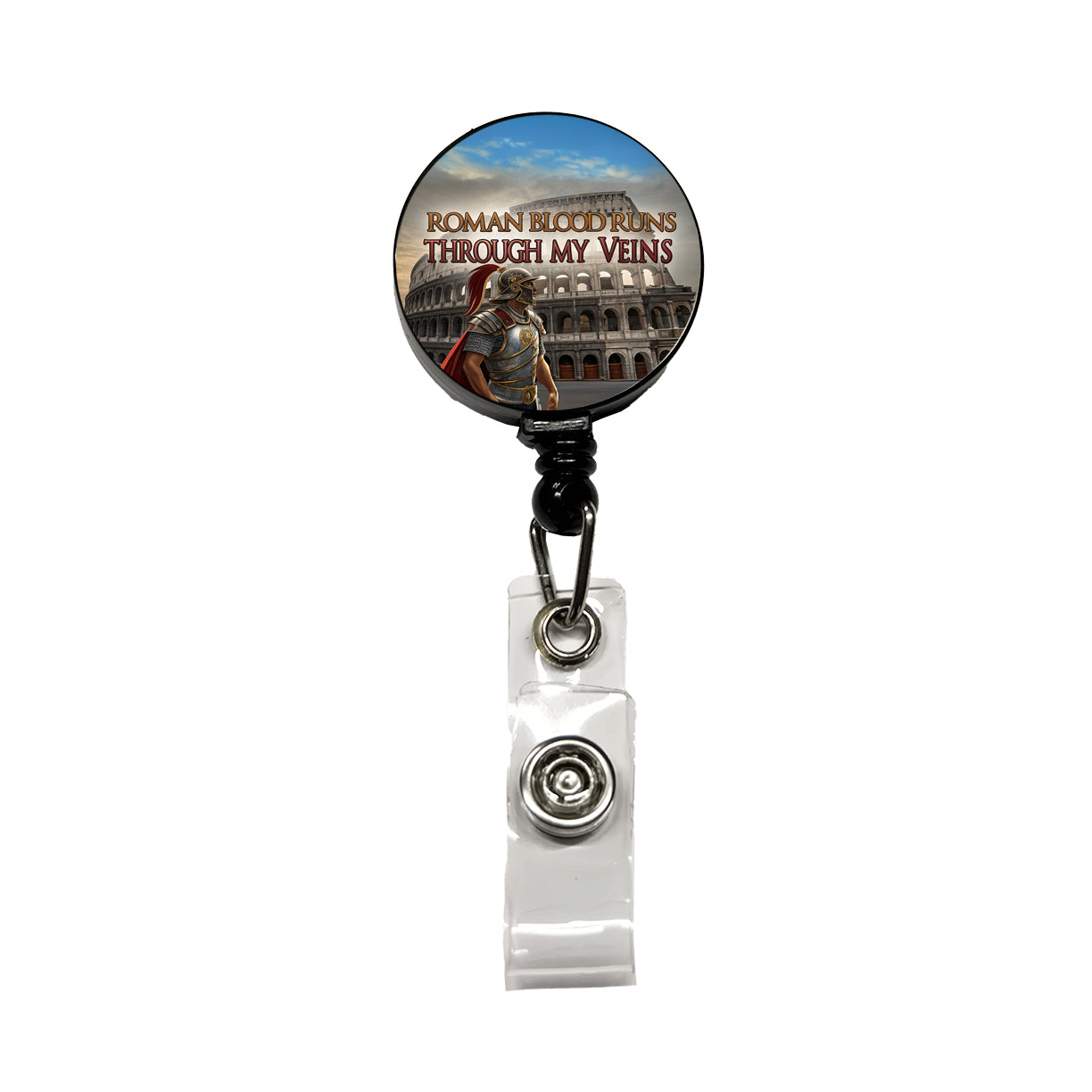 Roman Blood Runs Through My Veins Colosseum Italian Retractable ID Key Card Name Tag Badge Holder with Clip