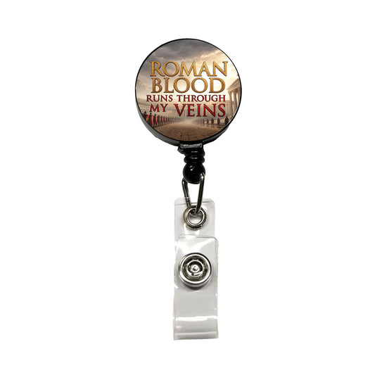 Roman Blood Runs Through My Veins Italian Legions Retractable ID Key Card Name Tag Badge Holder with Clip