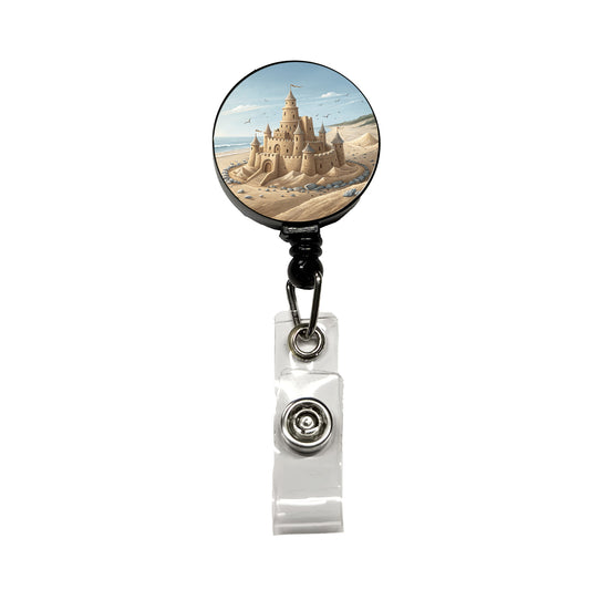 Sandcastle On Beach Retractable ID Key Card Name Tag Badge Holder with Clip