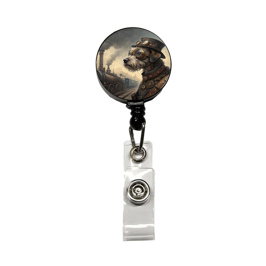 Schnoodle Dog Steampunk Retractable ID Key Card Name Tag Badge Holder with Clip