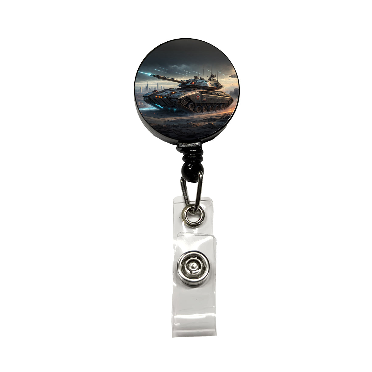 Sci-Fi Tank In Battle Retractable ID Key Card Name Tag Badge Holder with Clip