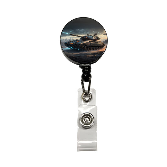 Sci-Fi Tank In Battle Retractable ID Key Card Name Tag Badge Holder with Clip
