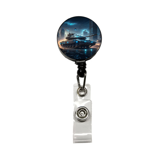 Sci-Fi Tank Urban Warfare Retractable ID Key Card Name Tag Badge Holder with Clip