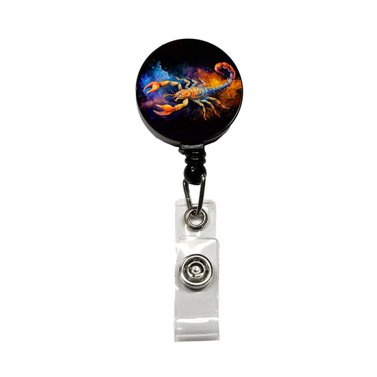 Scorpion Watercolor Black Background Retractable ID Key Card Name Tag Badge Holder with Clip