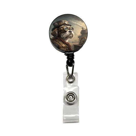 Shih Tzu Dog Steampunk Retractable ID Key Card Name Tag Badge Holder with Clip