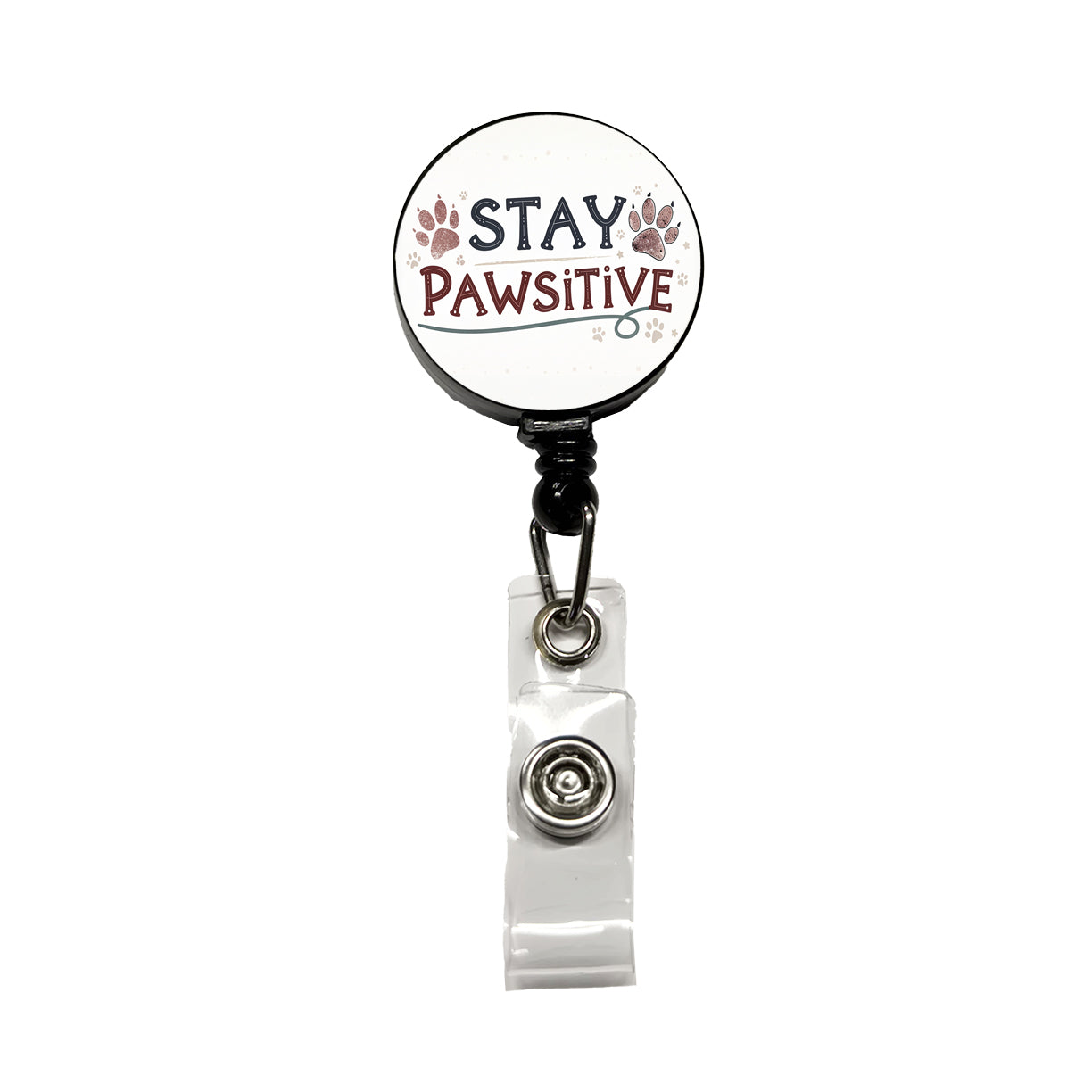 Stay Pawsitive Positive Paw Prints Inspirational Funny Retractable ID Key Card Name Tag Badge Holder with Clip