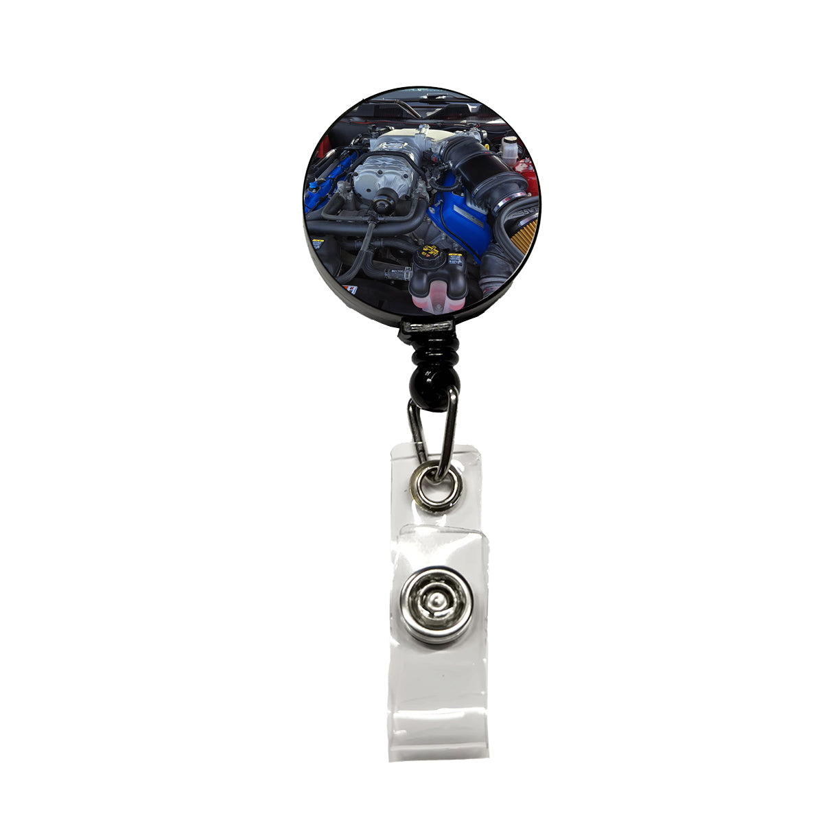 Supercharged V8 Engine Red Sports Muscle Car Retractable ID Key Card Name Tag Badge Holder with Clip