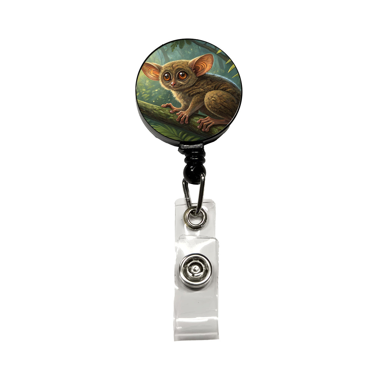 Tarsier Illustration Retractable ID Key Card Name Tag Badge Holder with Clip