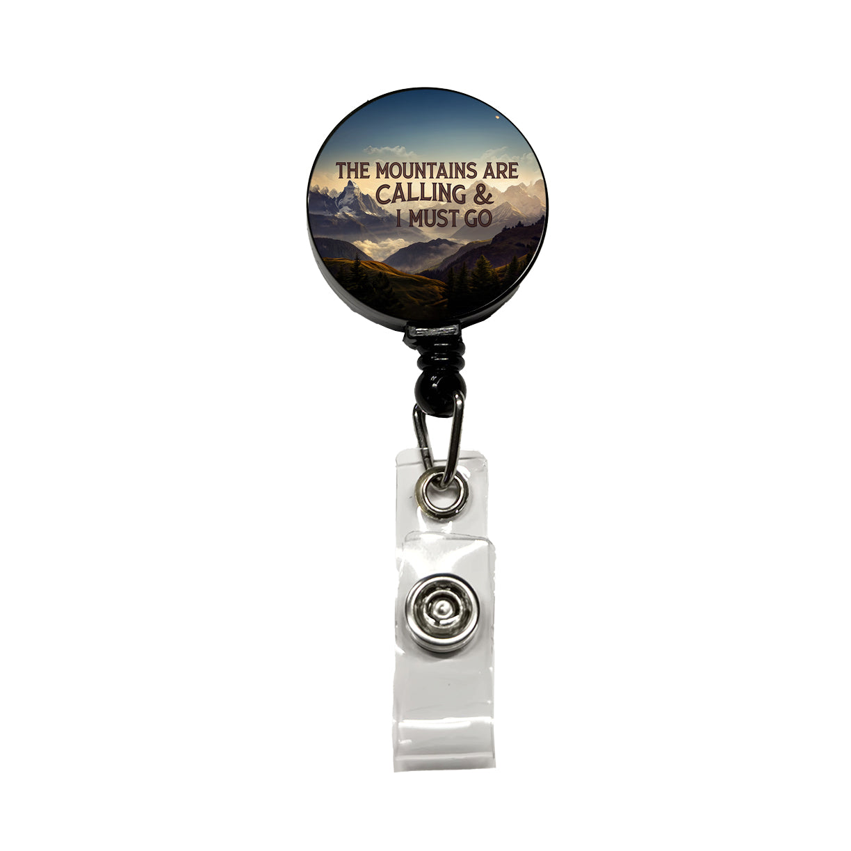 The Mountains Are Calling And I Must Go Hiking Camping Retractable ID Key Card Name Tag Badge Holder with Clip