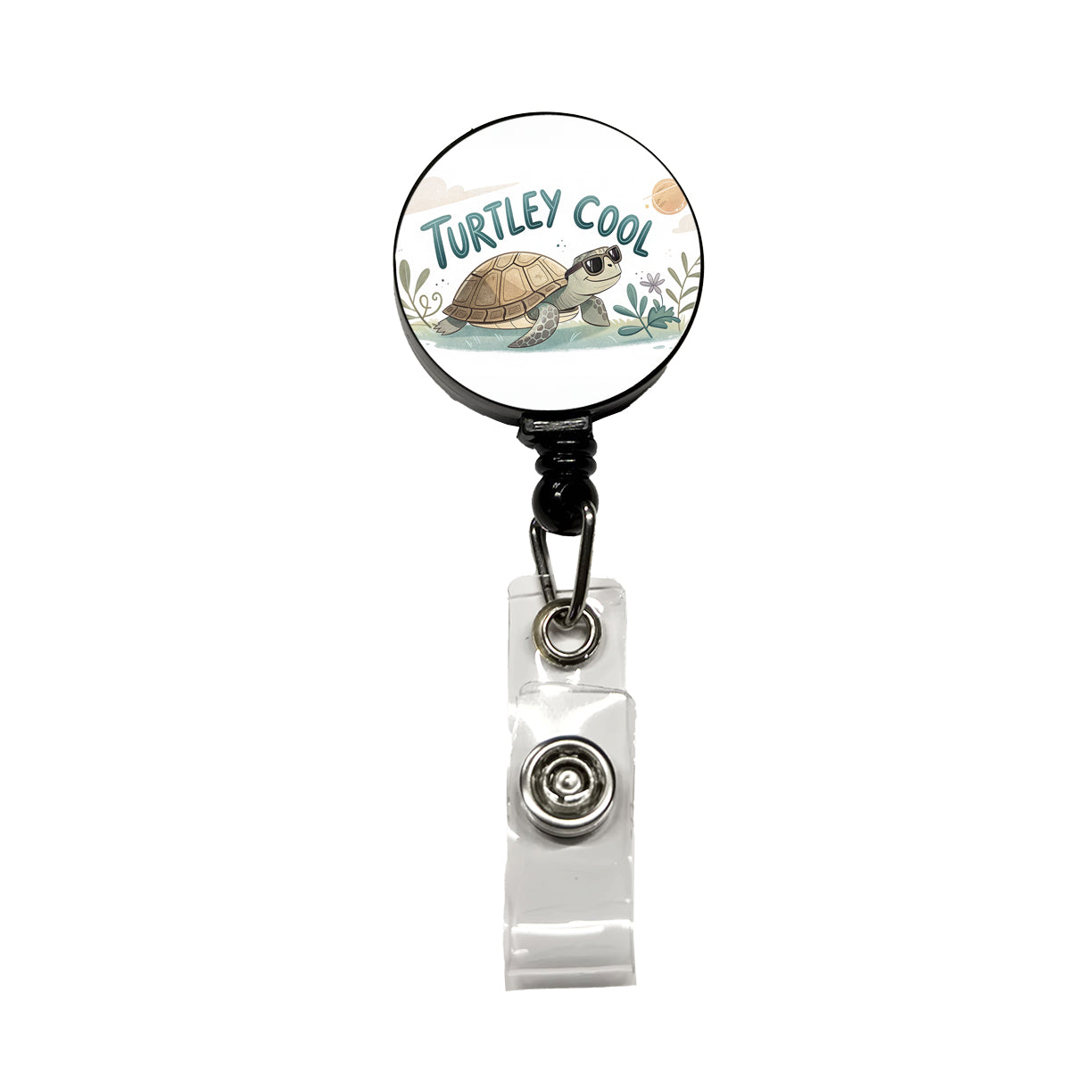 Turtley Cool Turtle Wearing Sunglasses Totally Retractable ID Key Card Name Tag Badge Holder with Clip