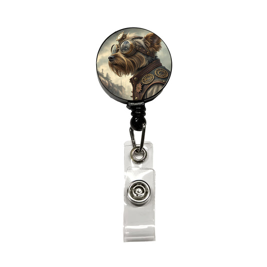Yorkshire Terrier Yorkie Dog Steampunk Retractable ID Key Card Name Tag Badge Holder with Clip