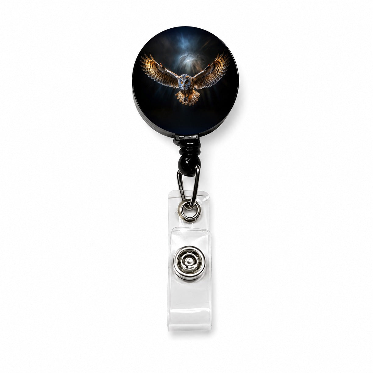 Barn Owl Flying At Night In The Dark Retractable ID Key Card Name Tag Badge Holder with Clip