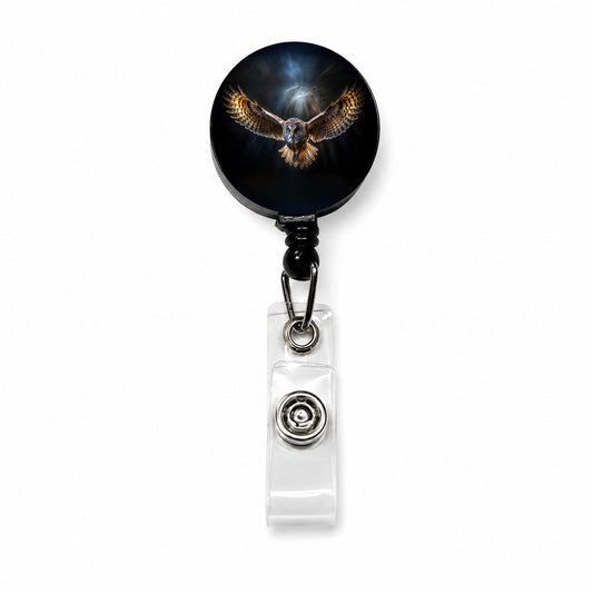 Barn Owl Flying At Night In The Dark Retractable ID Key Card Name Tag Badge Holder with Clip