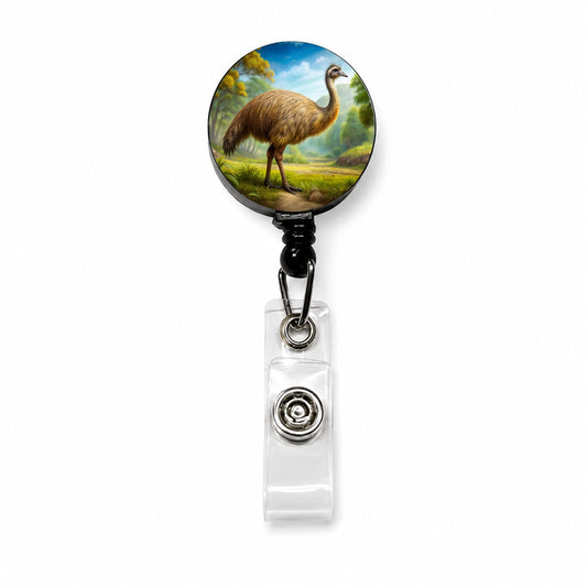 Moa Extinct Bird Illustration Retractable ID Key Card Name Tag Badge Holder with Clip