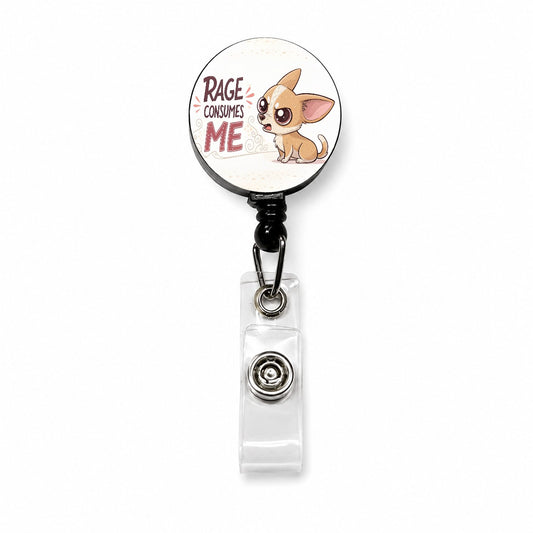 Rage Consumes Me Funny Cute Chihuahua Cartoon Retractable ID Key Card Name Tag Badge Holder with Clip