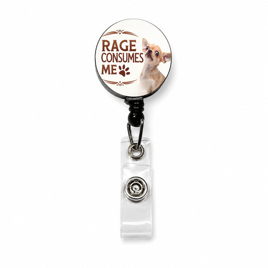 Rage Consumes Me Funny Cute Chihuahua Retractable ID Key Card Name Tag Badge Holder with Clip