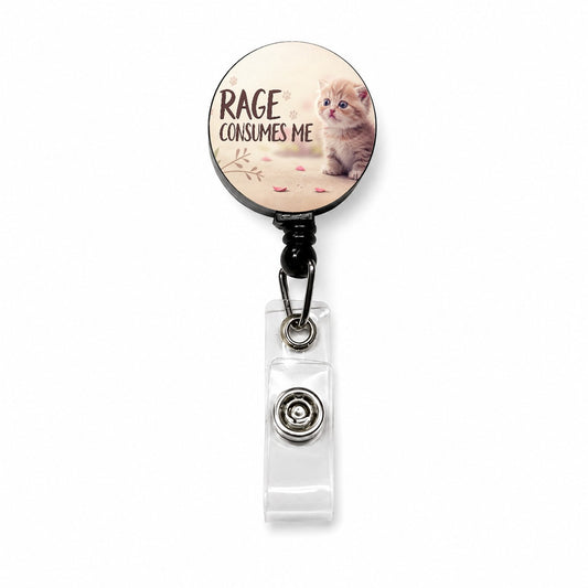 Rage Consumes Me Funny Cute Kitten Retractable ID Key Card Name Tag Badge Holder with Clip