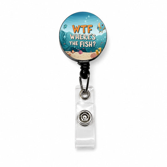 Wtf Where's The Fish Funny Fishing Retractable ID Key Card Name Tag Badge Holder with Clip