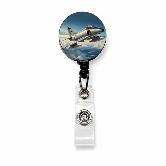 A-4 Skyhawk In Flight US Navy Vietnam Era Attack Aircraft Retractable ID Key Card Name Tag Badge Holder with Clip