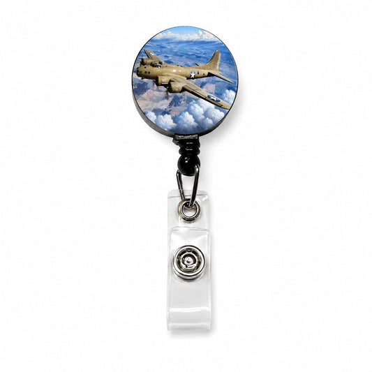 B-17 Flying Fortress WWII United States Air Force Heavy Bomber Retractable ID Key Card Name Tag Badge Holder with Clip