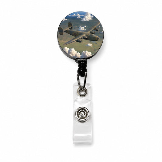 B-24 Liberator Bomber WWII United States Air Force Heavy Bomber Retractable ID Key Card Name Tag Badge Holder with Clip