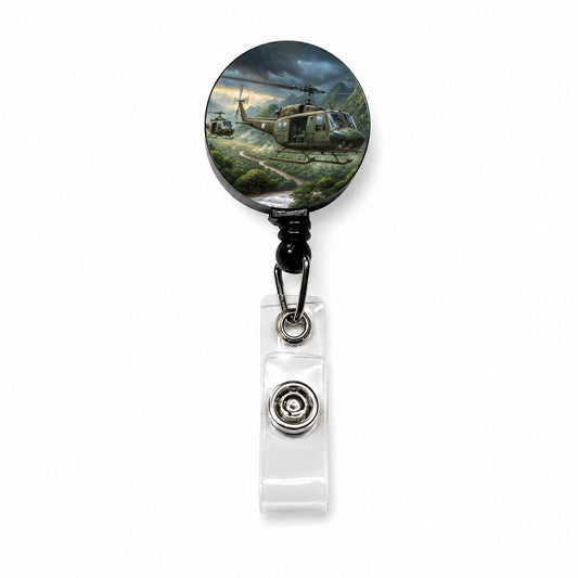 Bell UH-1 Iroquois Huey Helicopters Over Vietnam Retractable ID Key Card Name Tag Badge Holder with Clip
