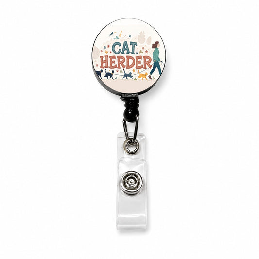 Cat Herder Herding Funny Retractable ID Key Card Name Tag Badge Holder with Clip