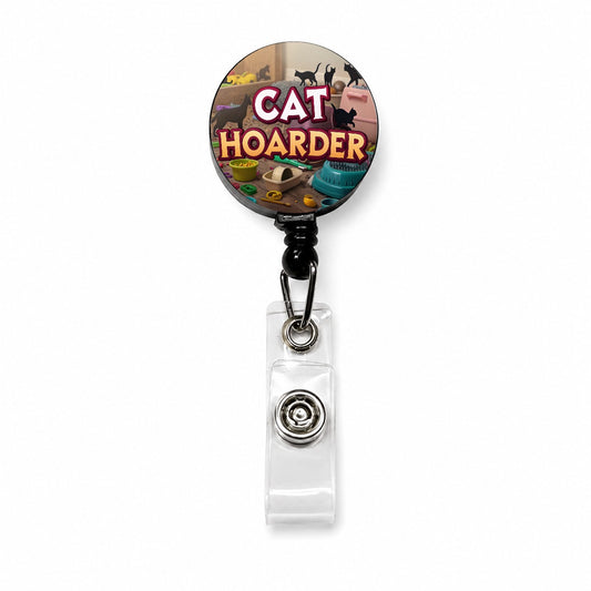 Cat Hoarder Funny Retractable ID Key Card Name Tag Badge Holder with Clip