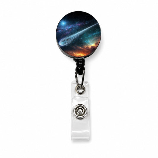 Comet Moving Through Space Retractable ID Key Card Name Tag Badge Holder with Clip