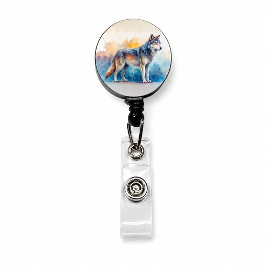 Dire Wolf Watercolor Retractable ID Key Card Name Tag Badge Holder with Clip