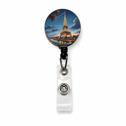 Eiffel Tower Paris France Illustration Retractable ID Key Card Name Tag Badge Holder with Clip