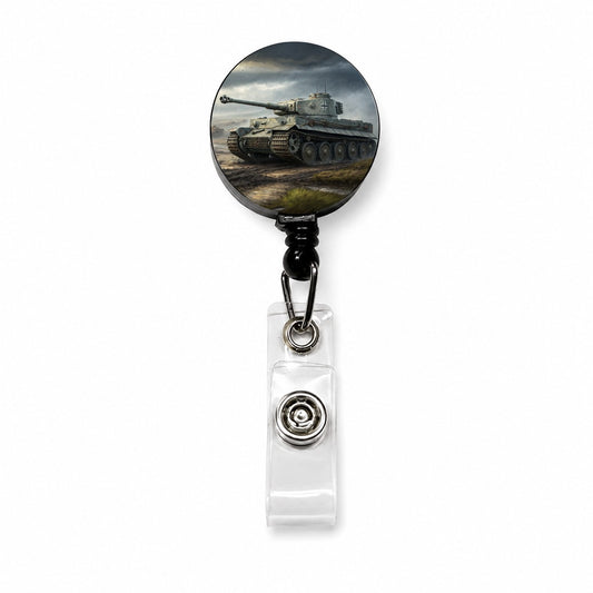 German Tiger WWII Tank Retractable ID Key Card Name Tag Badge Holder with Clip