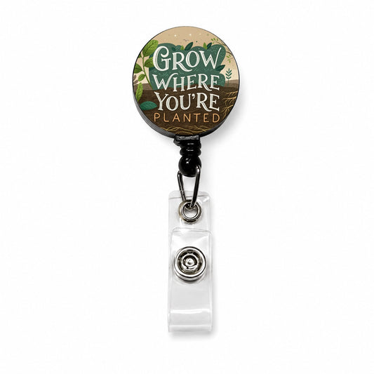 Grow Where You're Planted Inspirational Retractable ID Key Card Name Tag Badge Holder with Clip