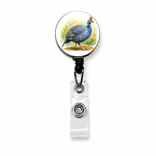 Guinea Fowl Colorful Watercolor Retractable ID Key Card Name Tag Badge Holder with Clip