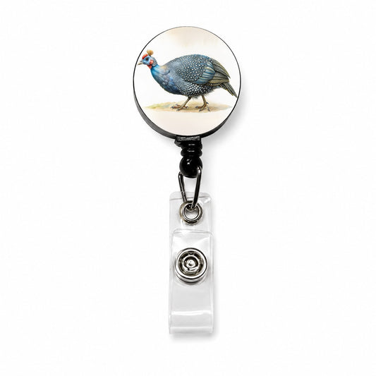 Guinea Fowl Watercolor Retractable ID Key Card Name Tag Badge Holder with Clip