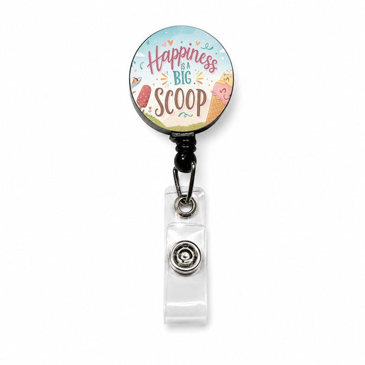Happiness Is A Big Scoop Ice Cream Funny Retractable ID Key Card Name Tag Badge Holder with Clip