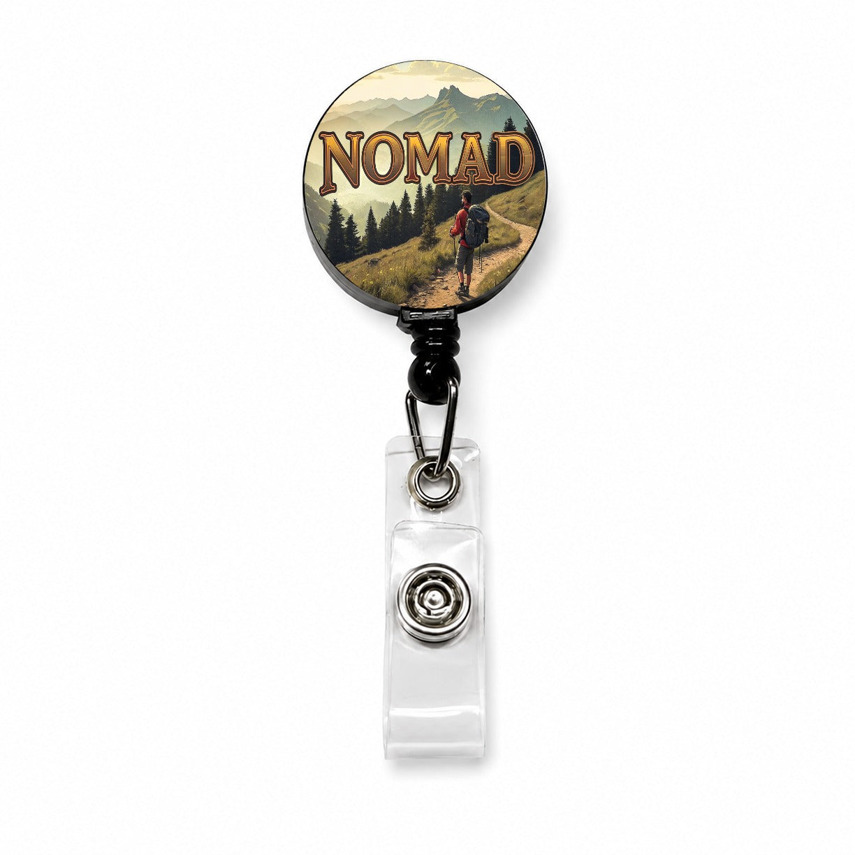 Hiking Nomad Funny Hiker in Wilderness Mountains Forest Retractable ID Key Card Name Tag Badge Holder with Clip