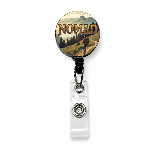Hiking Nomad Funny Hiker in Wilderness Mountains Forest Retractable ID Key Card Name Tag Badge Holder with Clip