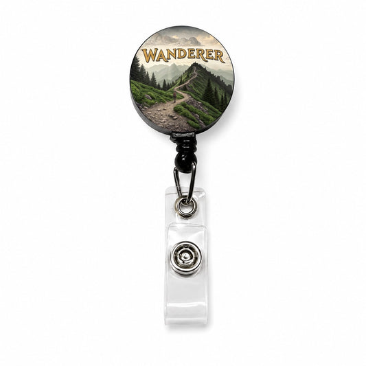 Hiking Wanderer Funny Wilderness Mountains Forest Retractable ID Key Card Name Tag Badge Holder with Clip