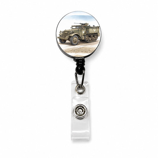 M3 Half-Track WWII Armored Personnel Carrier Retractable ID Key Card Name Tag Badge Holder with Clip