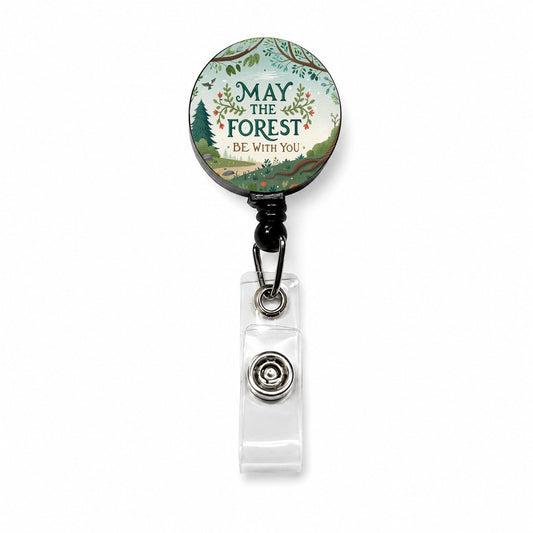 May The Forest Be With You Funny Hiking Camping Retractable ID Key Card Name Tag Badge Holder with Clip