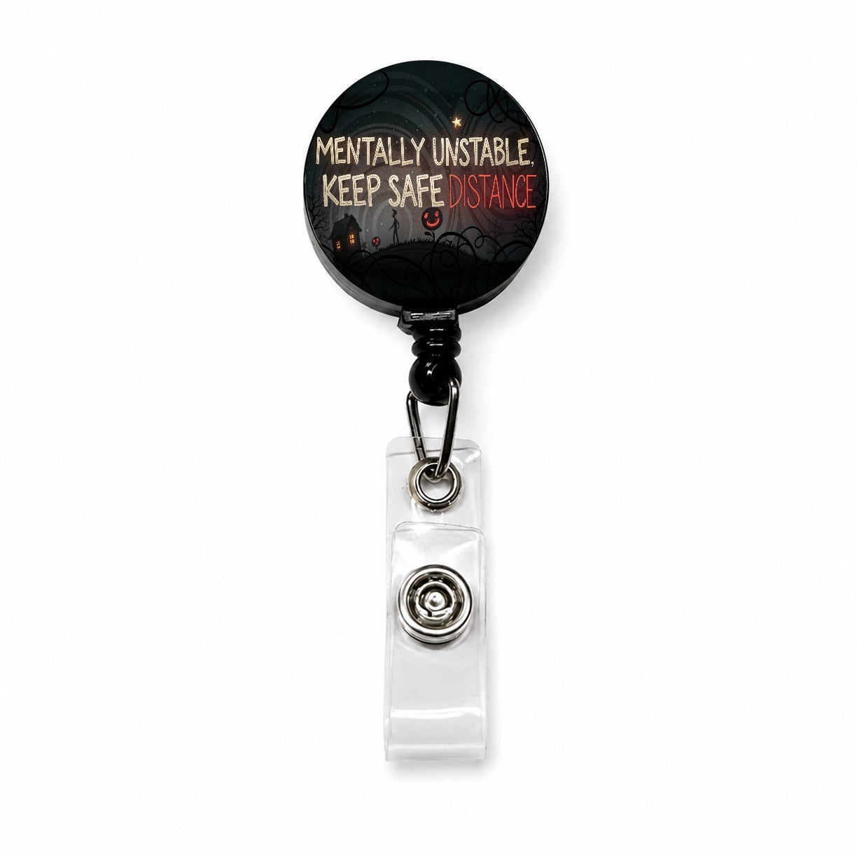 Mentally Unstable Keep Safe Distance Funny Crazy Retractable ID Key Card Name Tag Badge Holder with Clip