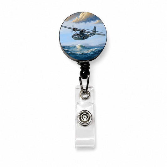 PBY Catalina Seaplane United States Navy Search Rescue WWII Retractable ID Key Card Name Tag Badge Holder with Clip