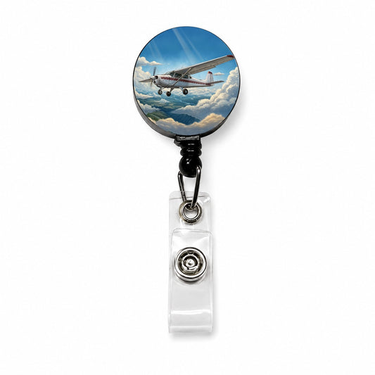 Private Single Prop Plane In Flight Retractable ID Key Card Name Tag Badge Holder with Clip